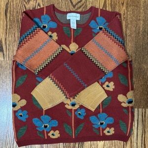 Alfred Dunner Floral & Striped Sweater, EUC, size S